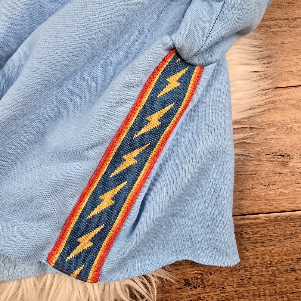Aviator Nation Bolt Stripe Relaxed Cropped Hoodie Sweatshirt Sky Blue Large - Picture 10 of 14